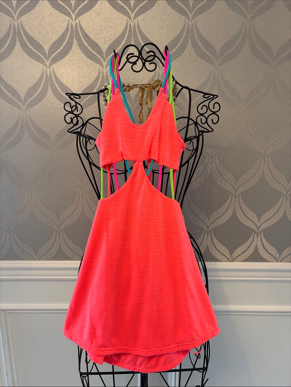 Peixoto Neon Pink Cutout Strappy Kids Dress with Multicolor Straps